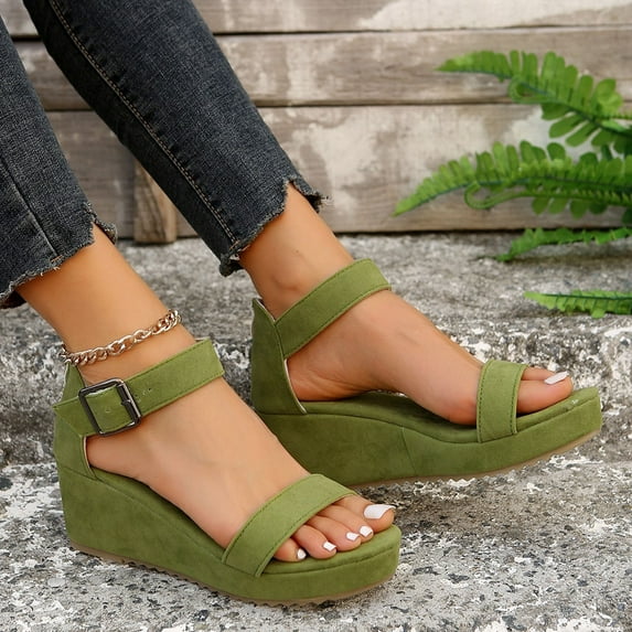 Quaouag Summer Sandals for Women 2025 Platform Ankle Strap Wedge Sandals Open Toe Comfy Slip On Strappy Wedges Sandal