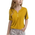 thumbnail image 1 of Quaouag Summer Shirts for Teen Girls Tops V Neck Button Down Tshirts Short Sleeve Tops Kids Dressy Blouses, 1 of 5