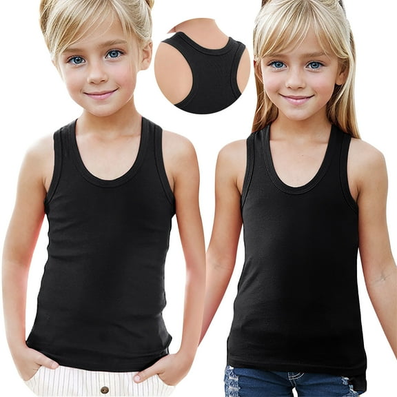 Quaouag Toddler Kids Undershirts Solid Casaul Loose Sleeveless Tops Cropped Basic Round Neck Teen Girls Racerback Tank Top