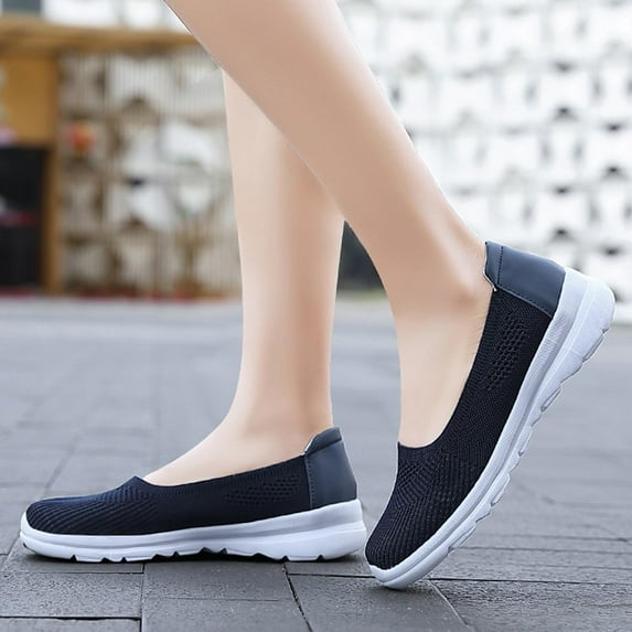 Quaouag Walking Shoes Women Breathe Mesh Slip On Sneakers Women Comfortable Lightweight Flats Shoes