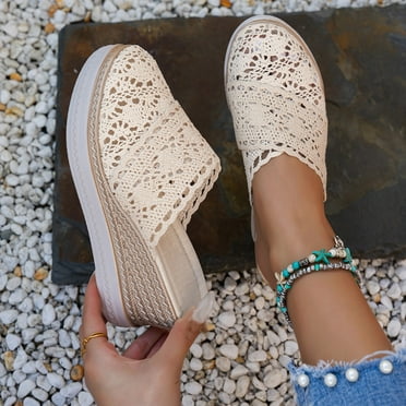 Quaouag Wedge Platform Sandals for Women Lace Closed Toe Espadrilles Cute Mules Women Slip On Summer Mule High Heels Slipper
