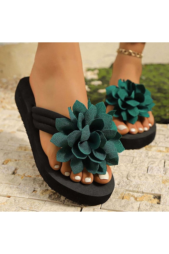 Wedge Sandals for Women Flower Flip Flops Foam Sole Cushioned Non-Slip Flip-Flips For Pool Swimming Beach
