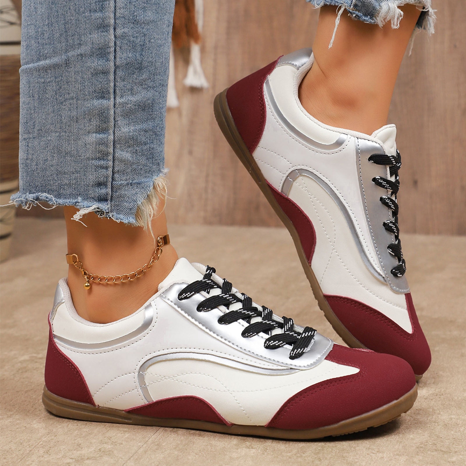 Women's Genuine Leather Fashion Sneakers – Comfortable Running Walking Shoes With Memory Foam, Casual Trainers