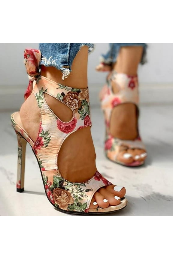 Women Summer Thin High Heels Embroidered Peep Toe Gladiator Pumps Office Sandals Party Shoes