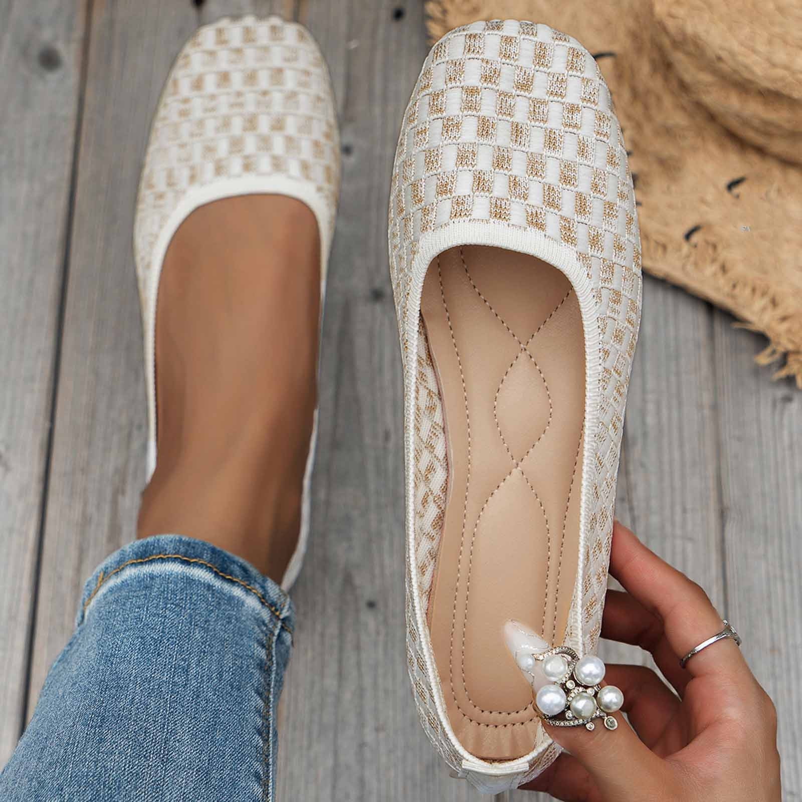 Quaouag Women's Ballet Flat Dressy Casual Knit Shoes Round Toe Women ...