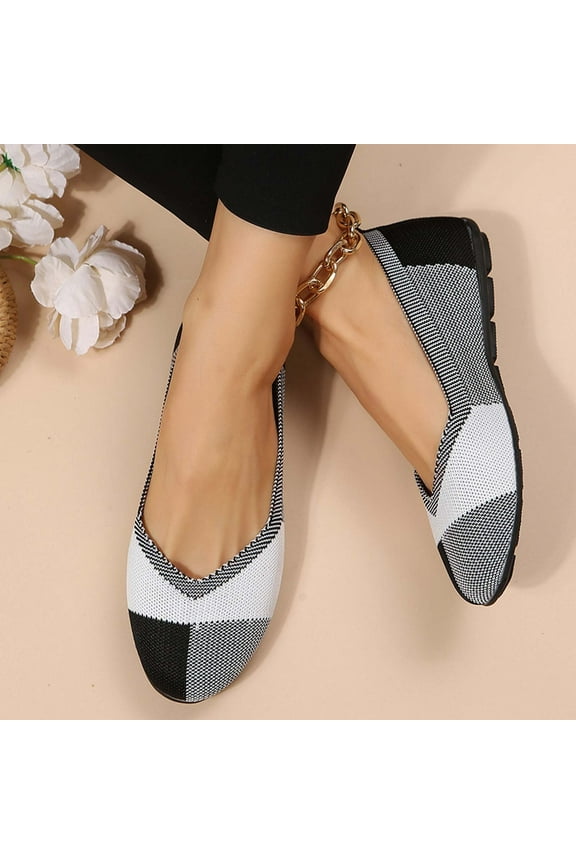 Women’s Ballet Flat Shoes Knit Dress Shoes Round Toe Slip On Ballerina Walking Flats Shoes for Woman Low Wedge Comfort Soft