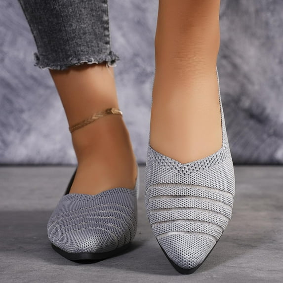 Quaouag Women’s Ballet Flat Shoes Round Toe Knit Dress Shoes Low Wedge Slip On Ballerina Walking Flats Shoes for Women Comfortable