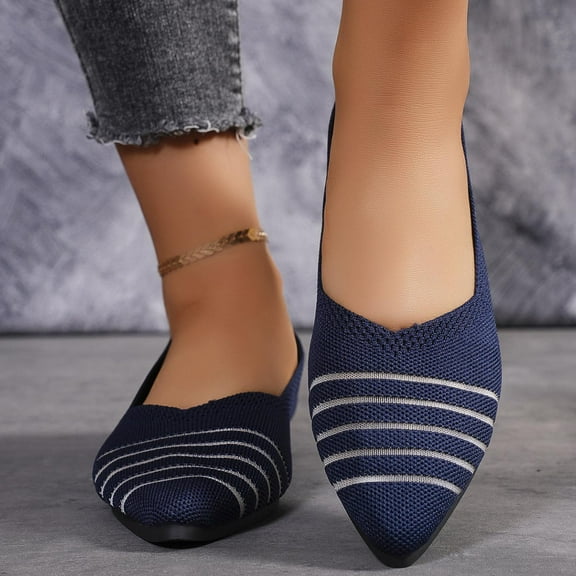 Quaouag Women’s Ballet Flat Shoes Round Toe Knit Dress Shoes Low Wedge Slip On Ballerina Walking Flats Shoes for Women Comfortable