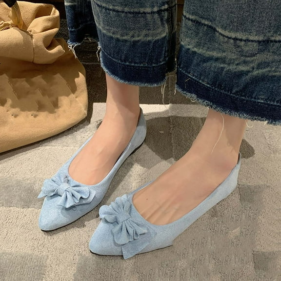 Quaouag Women's Spring & Summer New Suede Bow Slip-On Flats | Shallow Mouth Round Toe Casual Shoes