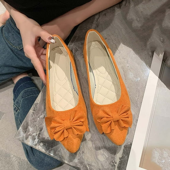 Quaouag Women's Spring & Summer New Suede Bow Slip-On Flats | Shallow Mouth Round Toe Casual Shoes