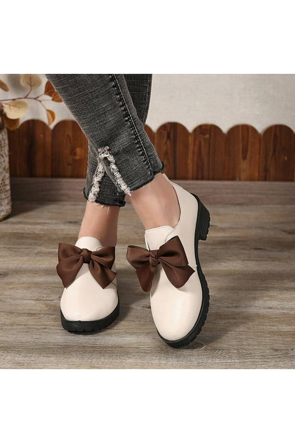 Women's Bow Mary Jane Low Block Chunky Heels Patent Leather Vintage Traditional Embroidery Upper Dress Shoes