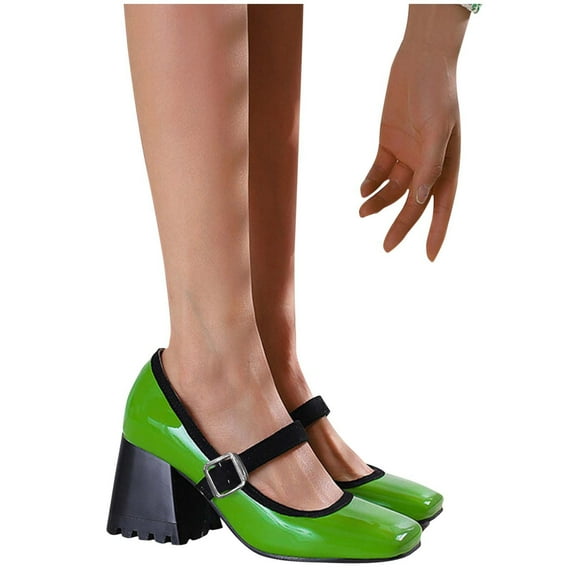 Quaouag Women's Chunky Low Block Heel Dress Shoes Mary Janes Heels for Women Comfortable Square Closed Toe Work Pumps