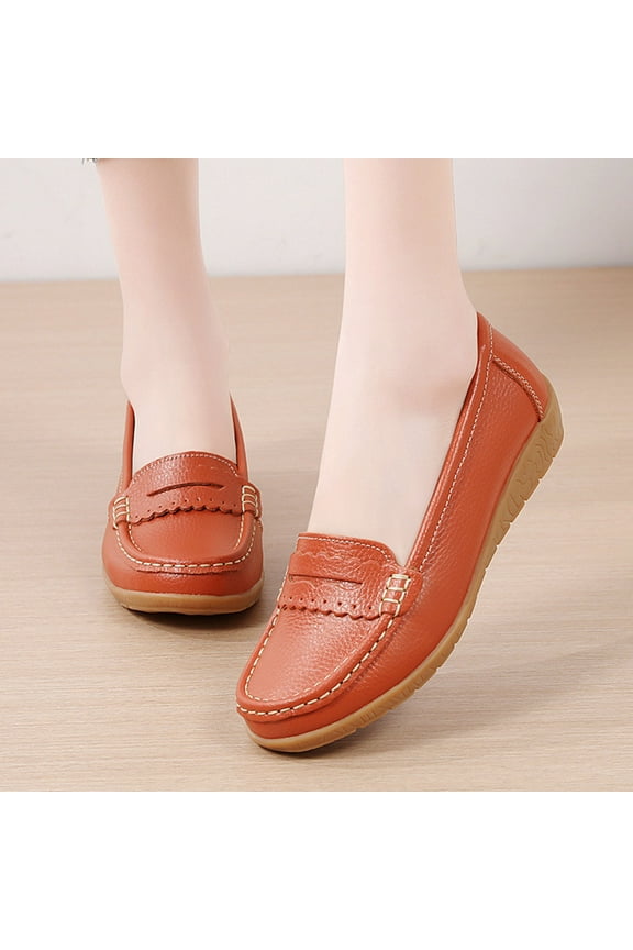 Women's Classic Comfort Leather Penny Loafers Casual Slip-Ons Lightweight Walking Flats Driving Mocs Boat Shoes