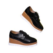 DADAWEN Women's Fashion Tassels Square-Toe Lace-up Platform Wedge... DADAWEN Women's Fashion Tassels Square-Toe Lace-up Platform Wedge...