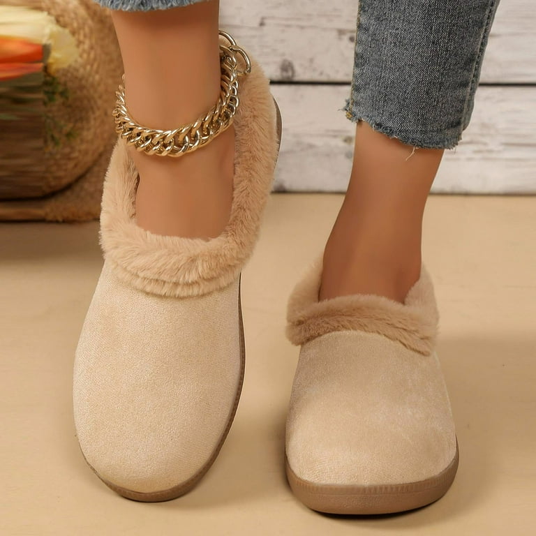 Quaouag Women's Faux Fur Bootie Slippers Ladies House Shoes with