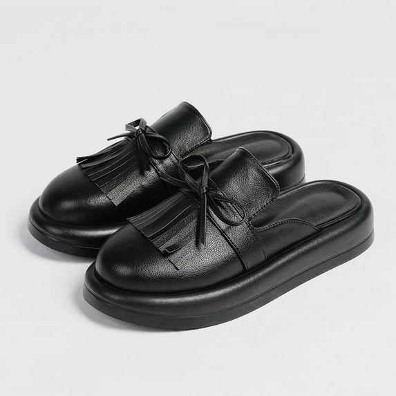 Quaouag Women's Flat Mules Shoes,Comfortable Round Toe Slip On Backless Dress Mule Slide Sandals Ladies Loafers