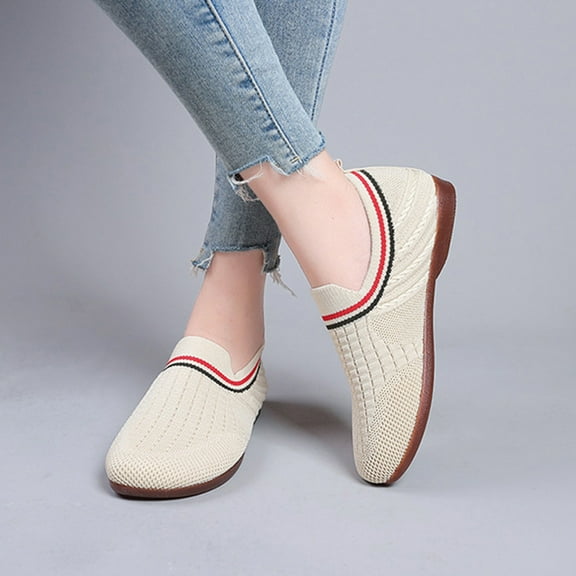 Quaouag Women's Flats Slip On Go Walk Shoes for Women Comfortable Walking Sneakers Knit Low Wedge Dressy Ballet Shoes Zapatos para Mujer