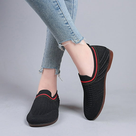 Quaouag Women's Flats Slip On Go Walk Shoes for Women Comfortable Walking Sneakers Knit Low Wedge Dressy Ballet Shoes Zapatos para Mujer