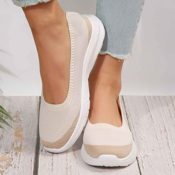 Quaouag Women's Flats Slip On Go Walk Shoes for Women Comfortable Walking Sneakers Knit Low Wedge Dressy Ballet Shoes Zapatos para Mujer