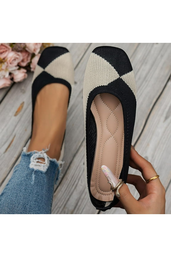 Women's Knitted Flat Shoes Lightweight Comfortable Loafers Women Footwear Slip On Casual Breathable Mesh Walking Shoes Female Round Toe