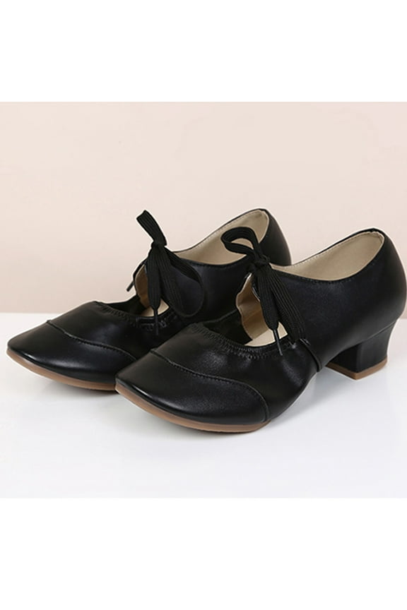 Women's Leather Tap Shoe Latin Dancing Shoes Flapper Shoes for Women 1920S Mid Heel Character Ballroom Dance Shoe