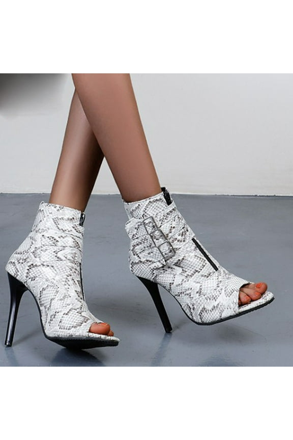 Women's Peep Toe Stilettos Heeled Sandals Boots Strappy Buckle High Heels Patry Dressy Ankle Booties
