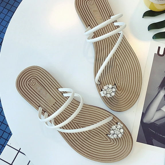 Quaouag Women's Rhinestone Sandals Slide Glitter Bling Casual Sandal Flat Open Toe Sparkle Slides