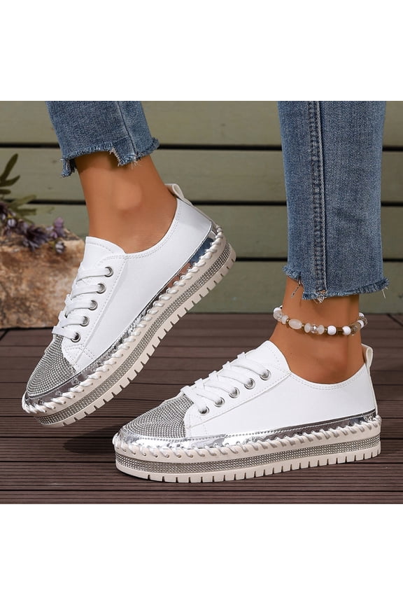 Women's Sequins Diamonds Flat Lace Up Fashion Sneakers Comfortable Shiny Dazzling Fashion Walking Shoes