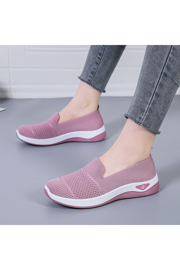 Quaouag Women's Slip On Walking Shoes Lightweight Casual Knit Loafer Sneakers Comfortable Mesh Work Shoes Athletic Walking Shoes for Women Breathable.