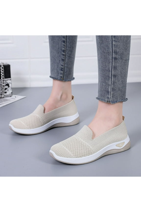 Quaouag Women's Slip On Walking Shoes Lightweight Casual Knit Loafer Sneakers Comfortable Mesh Work Shoes Athletic Walking Shoes for Women Breathable.