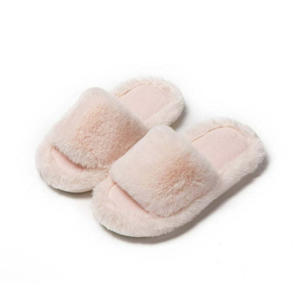 Quaouag Women's Slippers Memory Foam House Bedroom Slippers for Women Fuzzy Plush Comfy Faux Fur Lined Slide Shoes Anti-Skid Sole Trendy Gift Slippers