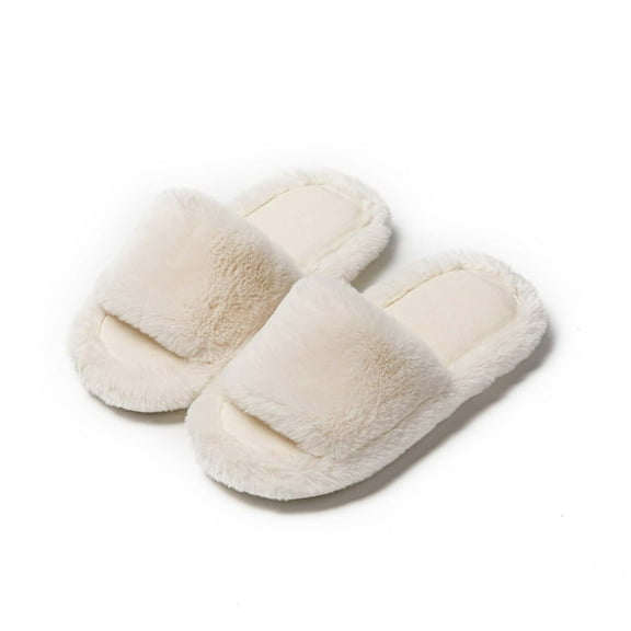 Quaouag Women's Slippers Memory Foam House Bedroom Slippers for Women Fuzzy Plush Comfy Faux Fur Lined Slide Shoes Anti-Skid Sole Trendy Gift Slippers
