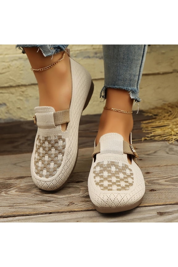 Women's Wide Toe Box Flats Shoes Knit Ballet Flat Slip-on Dress Walking Comfort Shoes