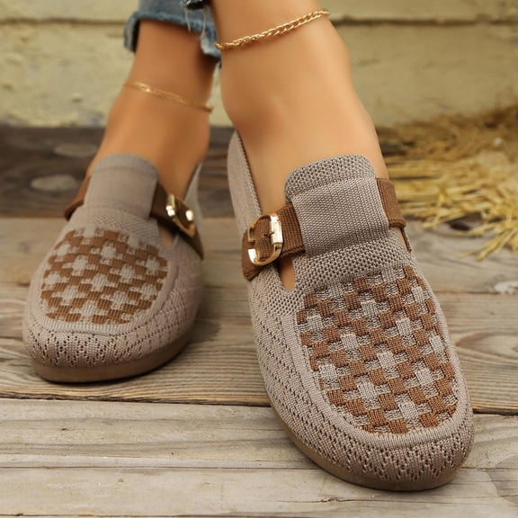 Quaouag Women's Wide Toe Box Flats Shoes Knit Ballet Flat Slip-on Dress Walking Comfort Shoes