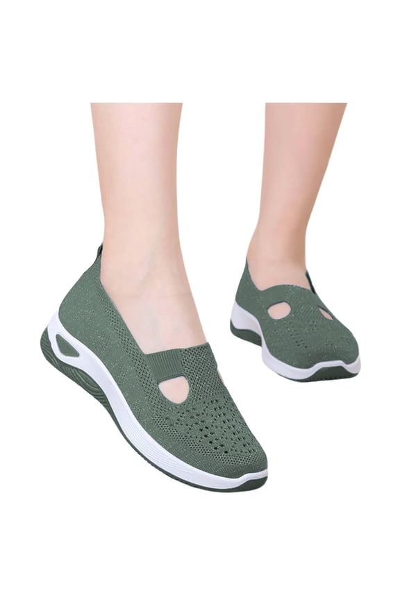 Women's Soild Color Woven Orthopedic Breathable Soft Shoes Go Walking Slip on Foam Shoes Hands Free Slip in Sneakers Arch Support