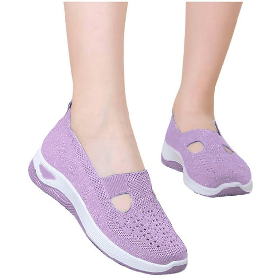 Quaouag Women's Soild Color Woven Orthopedic Breathable Soft Shoes Go Walking Slip on Foam Shoes Hands Free Slip in Sneakers Arch Support