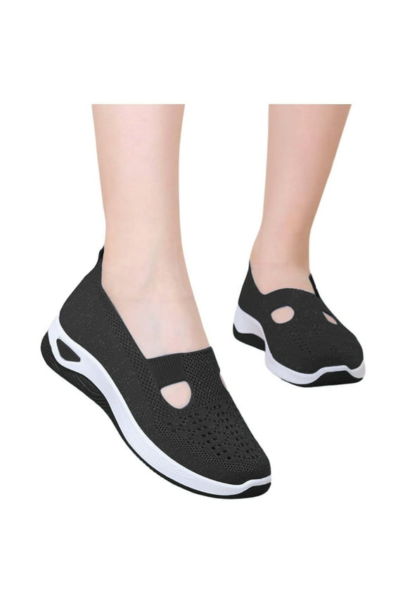 Women's Soild Color Woven Orthopedic Breathable Soft Shoes Go Walking Slip on Foam Shoes Hands Free Slip in Sneakers Arch Support
