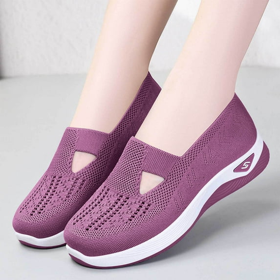 Quaouag Women's Soild Color Woven Orthopedic Breathable Soft Shoes Go Walking Slip on Foam Shoes Hands Free Slip in Sneakers Arch Support