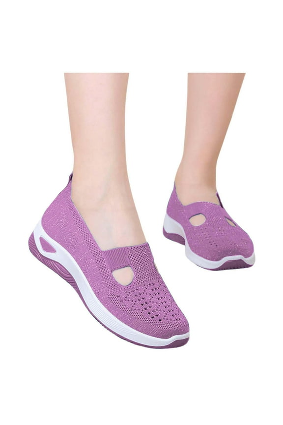 Women's Soild Color Woven Orthopedic Breathable Soft Shoes Go Walking Slip on Foam Shoes Hands Free Slip in Sneakers Arch Support