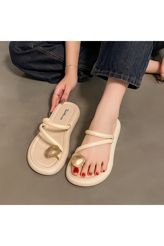 Women's Toe Ring Thong Sandals Open Toe Slide Flat Sandals Casual Summer Flip Flop Flat Sandals