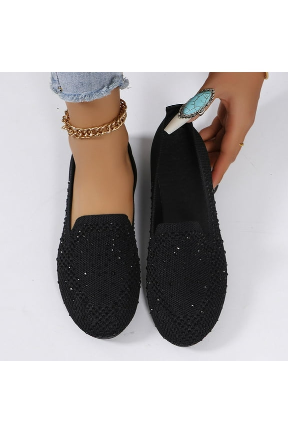 Women's Wide Toe Box Flats Shoes Knit Ballet Flat Slip-on Dress Walking Comfort Shoes