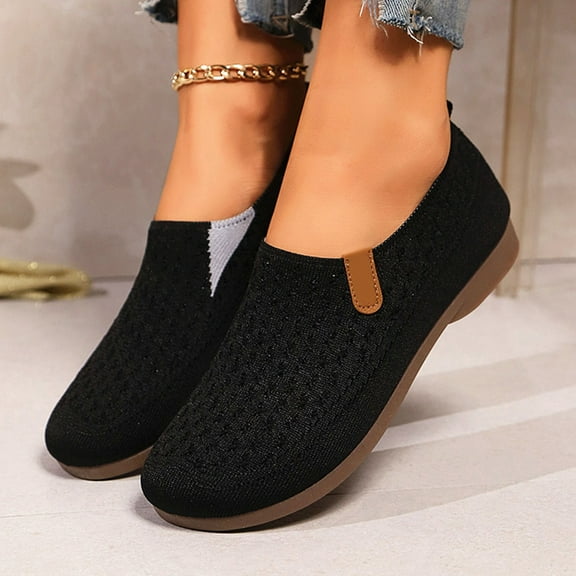 Quaouag Women's Wide Toe Box Flats Shoes Knit Ballet Flat Slip-on Dress Walking Comfort Shoes