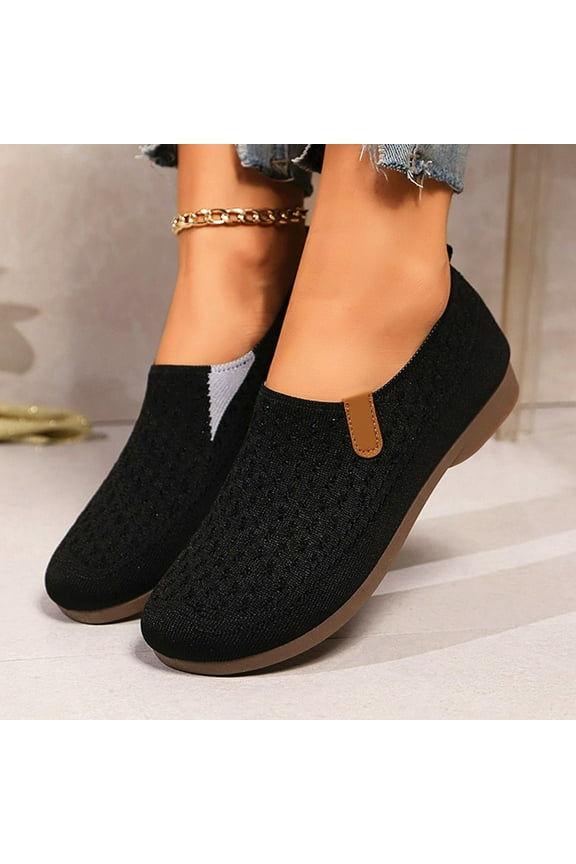Women's Wide Toe Box Flats Shoes Knit Ballet Flat Slip-on Dress Walking Comfort Shoes
