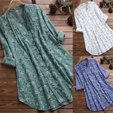 Quaouag Womens Button Down Shirts Dress Shirts Long Sleeve Collared Blouses V Neck Work Office Tunic Chiffon Tops Stylish Turn-down Collar TShirts
