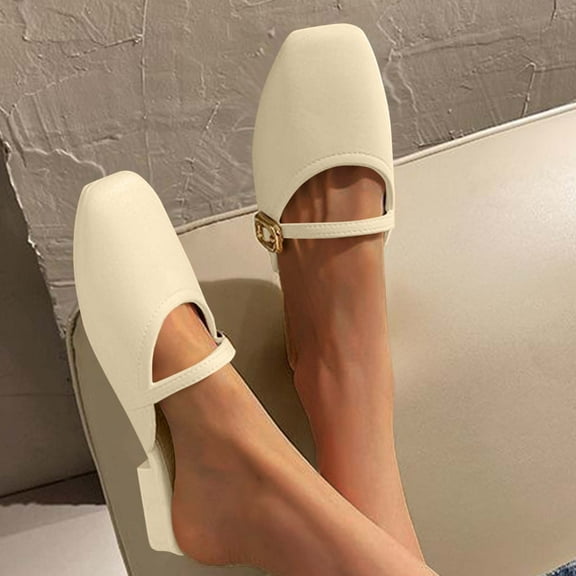 Quaouag Womens Mules & Clogs Solid Slides Flats Sandals for Women Dressy Summer Flat Shoes Casual Slip On