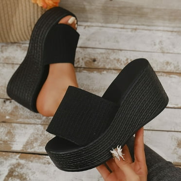 Quaouag Womens Platform Slip On Sandals Cute Beach High Wedges Slides Bohemia Shoes Flatform Open Toe Summer Vacation Sandal