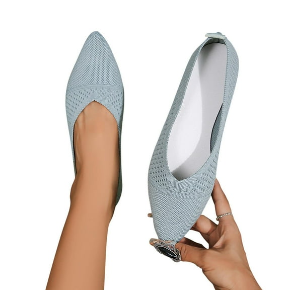 Quaouag Womens Pointed Toe Flats Knit Dress Shoes Comfort Women Shoes Slip On Shoes for Woman Classic Softable Shoes Low Wedge