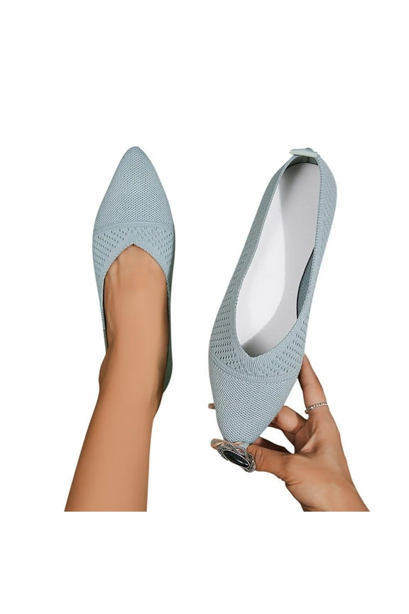 Womens Pointed Toe Flats Knit Dress Shoes Comfort Women Shoes Slip On Shoes for Woman Classic Softable Shoes Low Wedge