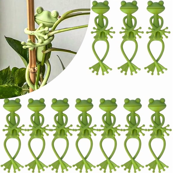 Quaqdae 10 Pcs Frog Plant Stand, Green Frog Plant Supports, Plant Frog Holder, Cute Support for Small Potted Plants & Succulents