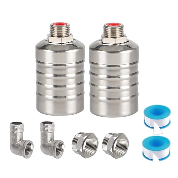 Quaqdae 2 Pack 1/2inch 3/4inch Auto Fill Shut Off Water Tank Float Valve, 304 Stainless Steel Water Level Control Valve